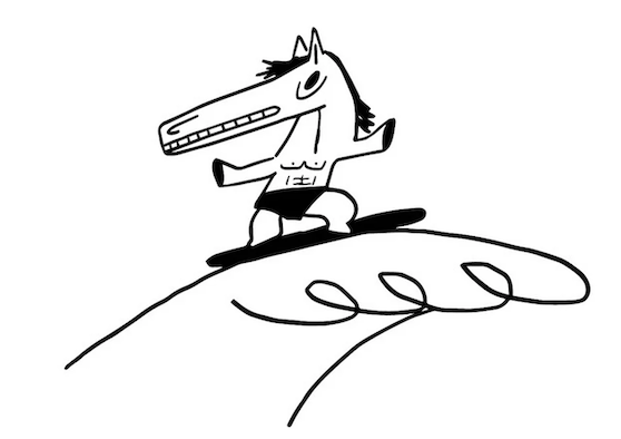 Horse surfing a wave